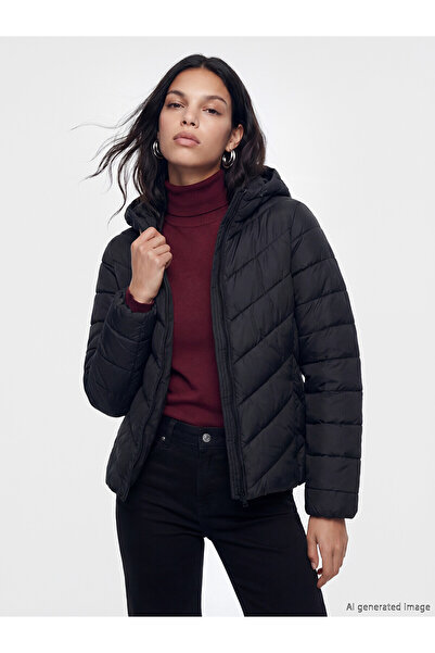LC Waikiki Alita City Lcw Vision Black Hooded Quilted Women's Puffer Coat wit...