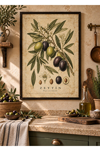 OAKY Life Vintage Botanik Tablo – Çerçeve Görünümlü MDF Meyve ve Sebze Temalı...