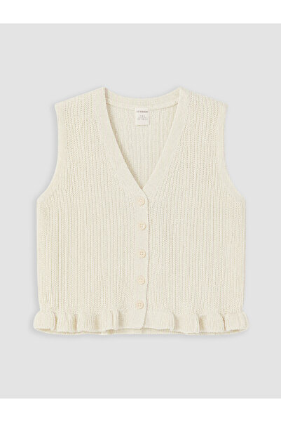 LC Waikiki Two Mt Shop Quality Lcw Kids Ecru V-Neck Girls' Knitwear Vest