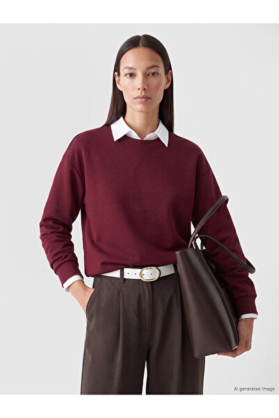 LC Waikiki Alita City Lcw Everyday Burgundy Soft Touch Women's Sweatshirt wit...