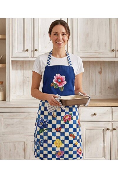 NUMI Naturals Floral Magnificent – Blue Checkered Kitchen Apron