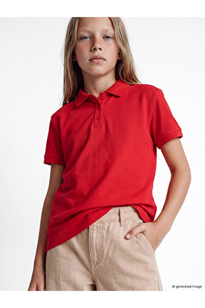 LC Waikiki Two Mt Shop Quality Lcw Kids Red Polo Collar Girls' Pique T-Shirt