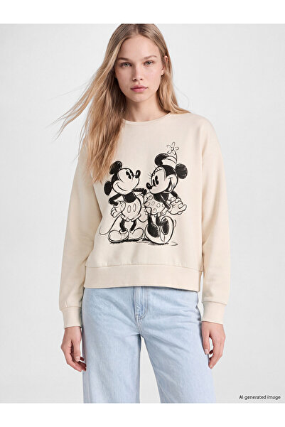 LC Waikiki Vizyon New Season Beige Printed Soft Touch Women's Sweatshirt