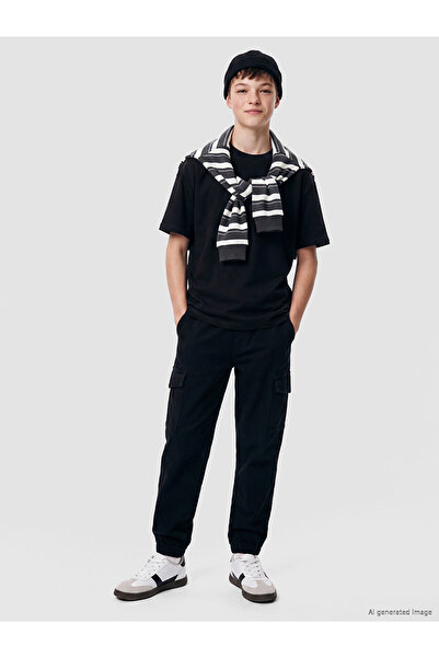 LC Waikiki Lcw Kids Black Boy Gabardine Cargo Pants with Nevavm Difference