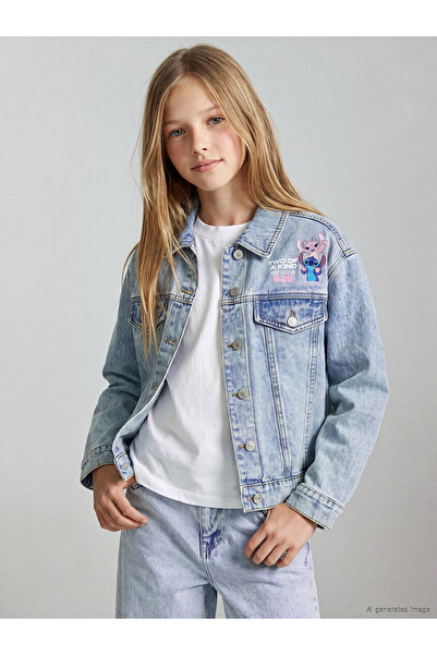 LC Waikiki Two Mt Shop Quality Lcw Kids Blue Denim Printed Loose & Baggy Girl...