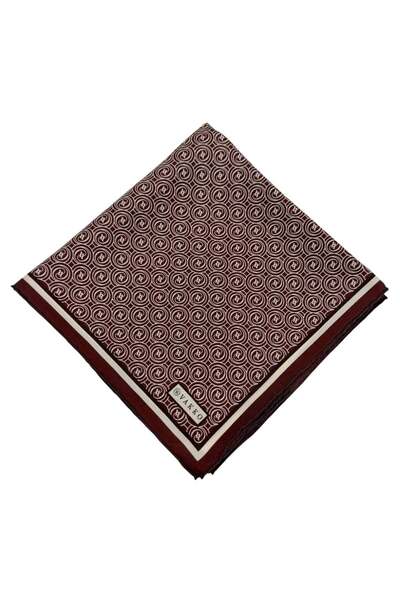Vakko Twill İpek Eşarp - Helezon Monogram - Bordo Krem