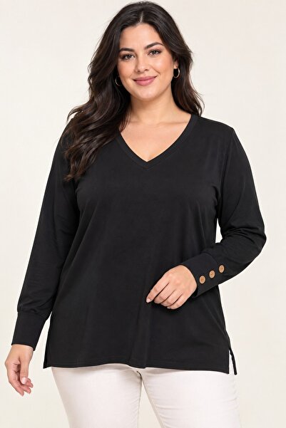 Paw Garage Women's Plus Size 100% Viscose V-Neck Long Sleeve Natural Button D...