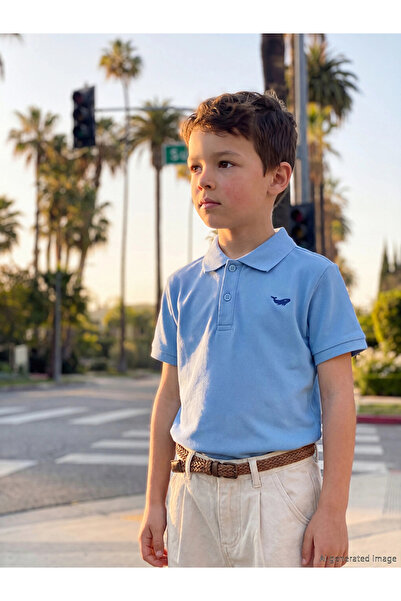 LC Waikiki Blue Polo Collar Embroidered Boys' T-Shirt