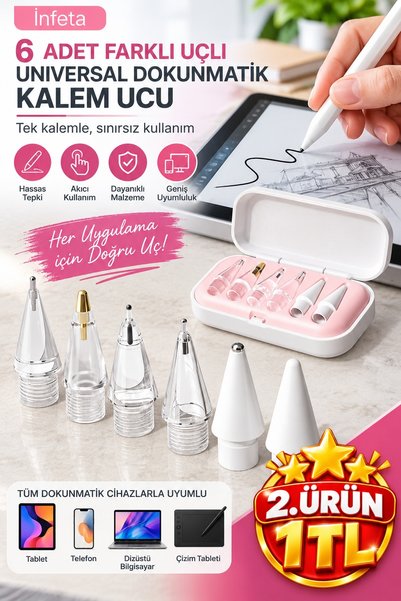 İnfeta 6 Pieces of Universal Touch Pen Tips with Different Tips for Tablet Ph...
