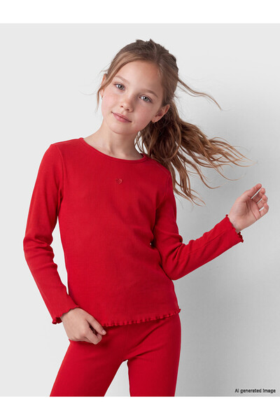 LC Waikiki Two Mt Shop Quality Lcw Kids Red Embroidered Tight & Slim Long Sle...