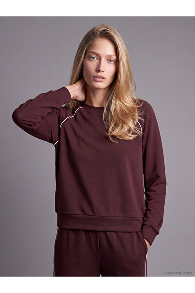 LC Waikiki Alita City Farkıyla Natuvera Burgundy Oval Collar Women's Sweatshirt