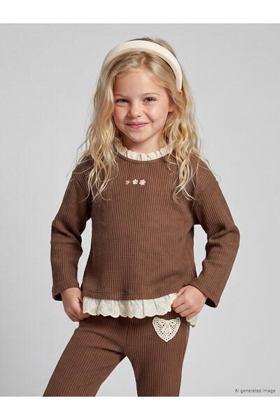 LC Waikiki Two Mt Shop Quality Lcw Kids Brown Waffle Embroidered Standard & R...