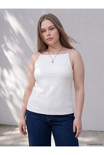 LC Waikiki Vizyon New Season White Plus Size Women's Tank Top with Rope Straps