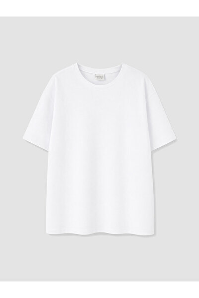LC Waikiki Two Mt Shop Quality White Oval Collar Girls' T-Shirt