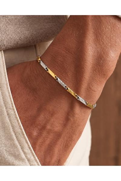 pop up store Gold Silver Color Detailed Men's Steel Bracelet
