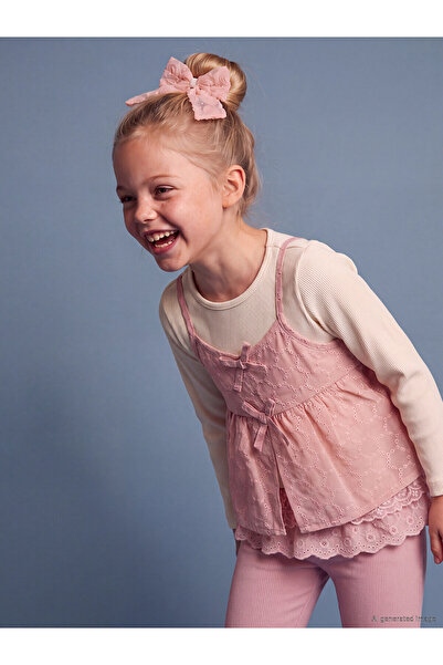 LC Waikiki Two Mt Shop Quality Lcw Kids Pink Embroidered Tight & Slim Long Sl...