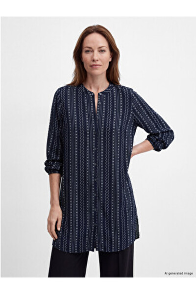 LC Waikiki Navy Blue Judge Collar Patterned Women's Shirt Tunic