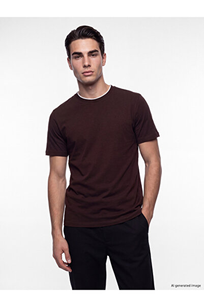 LC Waikiki Peak New Season Plum Crew Neck Combed Cotton Men's T-Shirt
