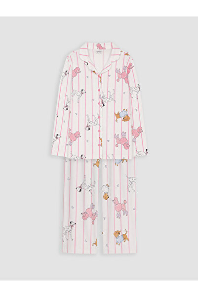 LC Waikiki Vizyon New Season White Shirt Collar Girls' Pajama Set