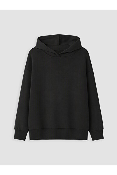 LC Waikiki Alita City Black Hooded Girls' Soft Touch Sweatshirt with a Differ...