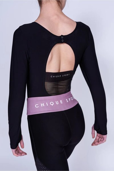 CHIQUE SPORT Empower Long-Sleeve Leotard (Siyah) Buz Pateni Antrenman Üstü