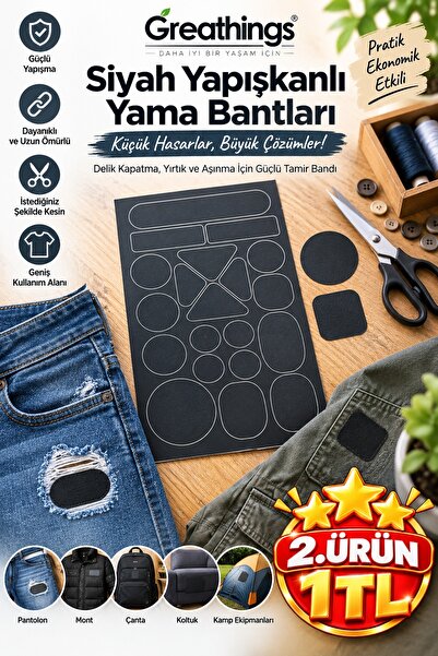 Greathings Siyah Kendinden Yapışkanlı Yama Tamir Bandı – Kumaş Deri Mont Çant...