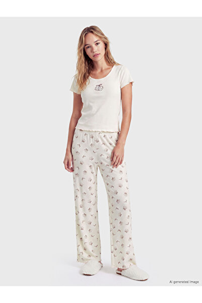 LC Waikiki Vizyon New Season Pink U-Neck Embroidered Pajama Set