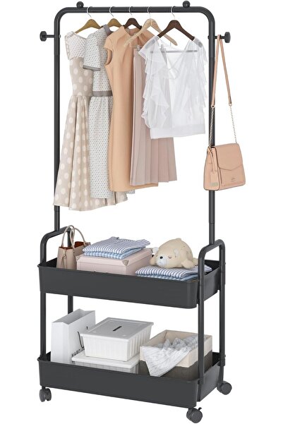 TIKHOME 2-in 1 Garment Rack,Clothing Rack with 2 Tier Metal Basket,Freestandi...