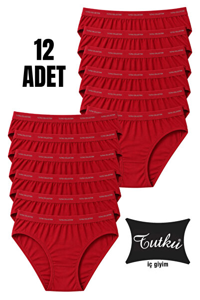 Tutku Kadın 12’li Kırmızı Pamuklu Likralı Bikini Külot