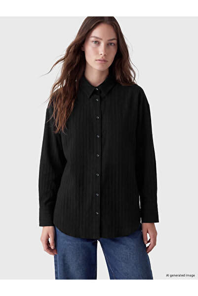 LC Waikiki Two Mt Shop Quality Lcw Modest Black Striped Women's Shirt