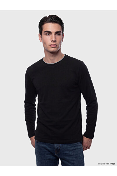 LC Waikiki Peak New Season Black Crew Neck Long Sleeve Men's Pajama Top