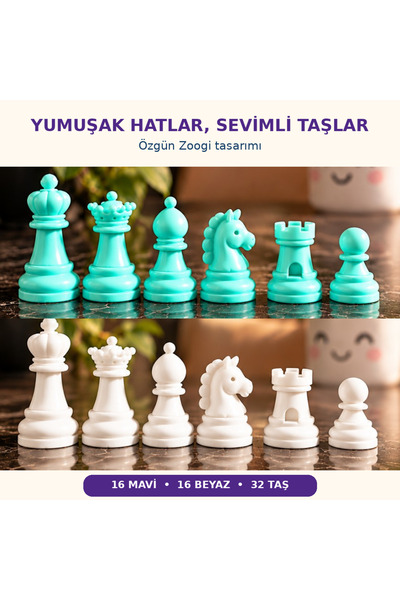 Zoogi Mini Satranç Takımı – Özel Tasarım Sevimli Taşlar, 18 × 18 cm