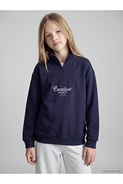 LC Waikiki Texx Store Quality Lcw Kids Navy Blue High Collar Printed Thick Sw...
