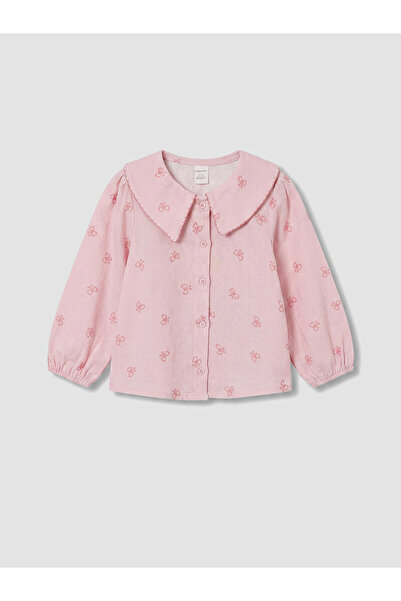 LC Waikiki Pink Baby Collar Bow Patterned Baby Girl Shirt