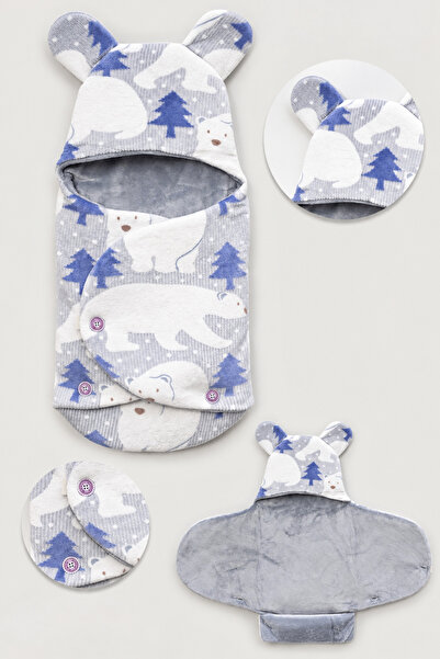 Bebitof 0-12 Months Plush Welsoft Eared Outer Baby Swaddle & Blanket Winter S...