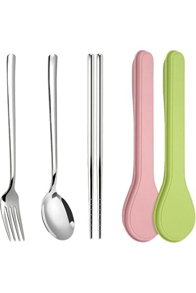 AZONEE 2-Pack Stainless Steel Travel Cutlery Set - Chopsticks, Spoon & Fork w...