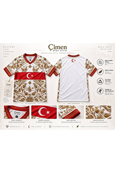 Çimen Spor Giyim Türk Bayraklı Lale Motifli Osmanlı Milli Forma Ay Yıldız