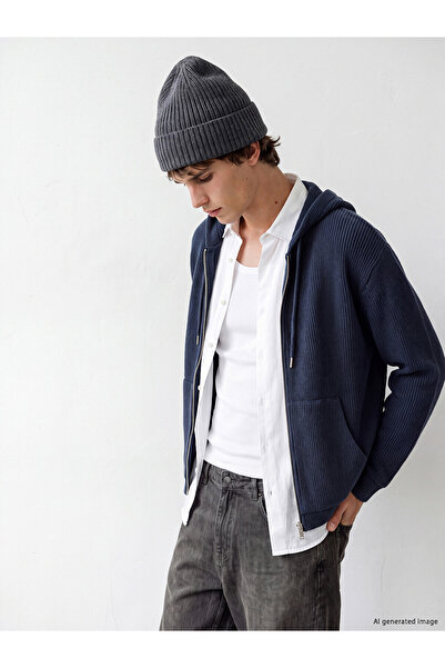 LC Waikiki Xside Navy Blue Men's Cardigan with Nevavm Difference
