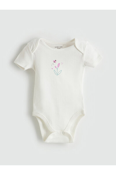 LC Waikiki Two Mt Shop Quality Lcw Baby Ecru Printed Baby Girl Snap-On Bodysuit