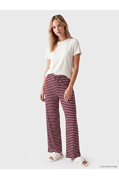LC Waikiki Peak New Season Brown Elastic Waist Striped Women's Pajama Bottoms