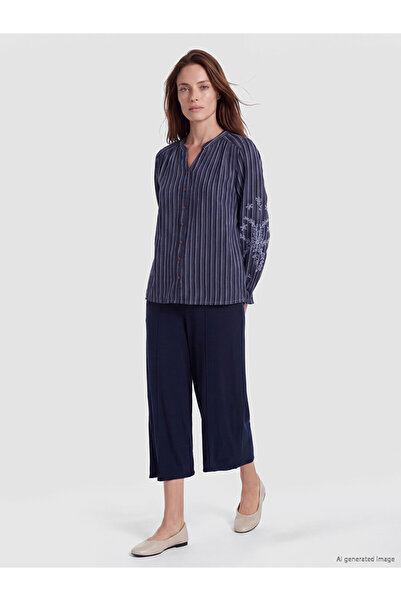 LC Waikiki Peak New Season Navy Blue Wide Leg Women's Capri Pants with Elasti...