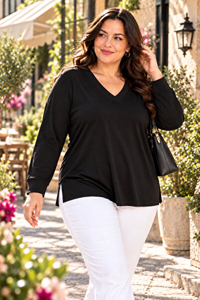 Paw Garage Women's Plus Size 100% Viscose V-Neck Long Sleeve Blouse with Slit...