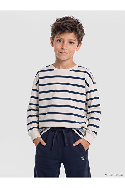 LC Waikiki Two Mt Shop Quality Lcw Kids Navy Blue Combed Cotton Striped Loose...