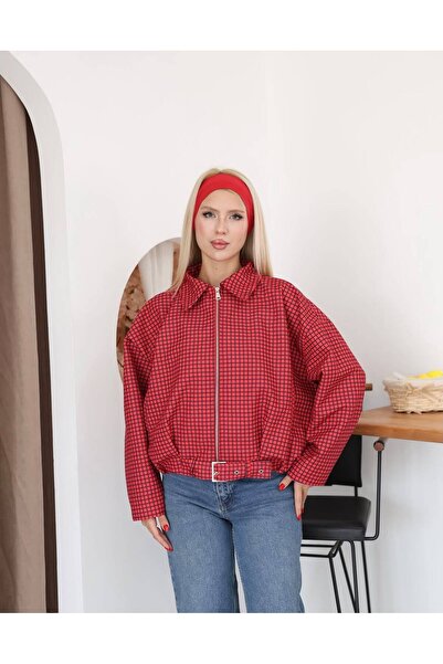 Moda Banuş Plaid Pleated Detail Bomber Seasonal Jacket-Oversize