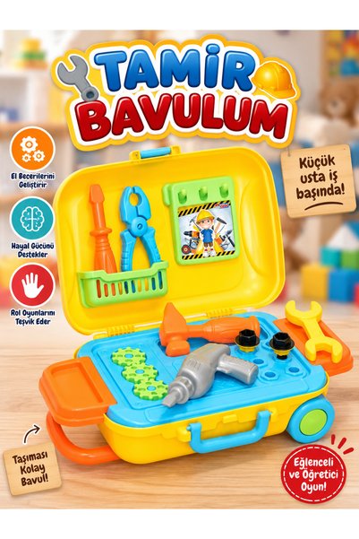 TOHA Çocuk Tamir Seti Bavulu 🧰 Oyuncak Alet Çantası – Matkap, Çekiç, Tornavi...