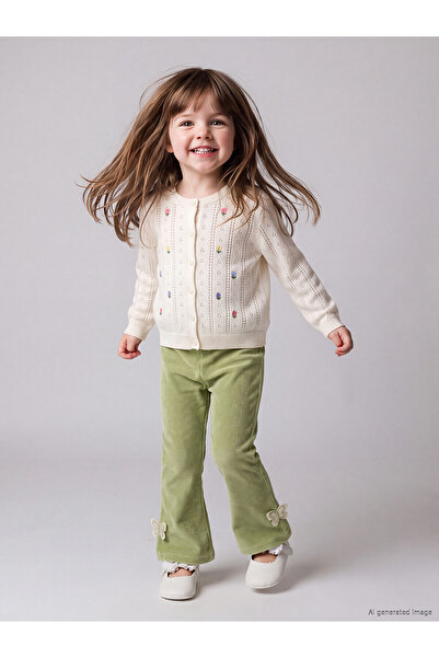 LC Waikiki Nevavm Lcw Baby Green Butterfly Embroidered Velvet Girls' Leggings...