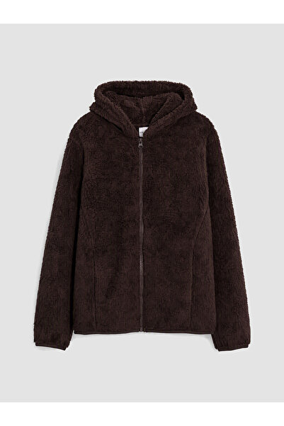 LC Waikiki Two Mt Shop Quality Lcw Kids Brown Hooded Girls' Plush Zipper Swea...