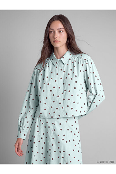 LC Waikiki Alita City Lcw Modest Blue Polka Dot Poplin Women's Shirt with a D...
