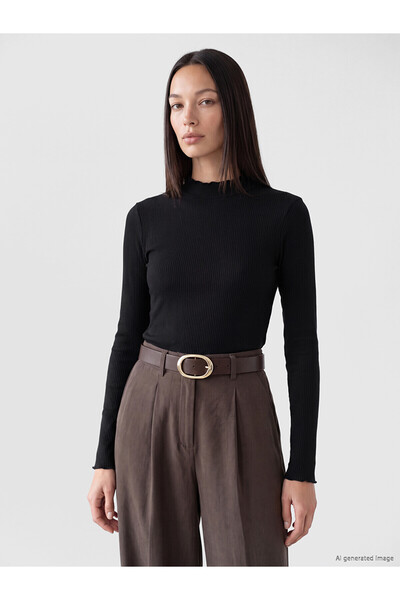 LC Waikiki Nevavm Black Ribbed Plain Super Skinny & Extra Narrow Long Sleeve ...