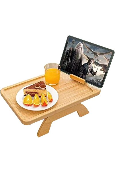 GENERAL Kazmi Bamboo Sofa Arm Tray, 360 Degree Rotating Mobile Phone Holder w...